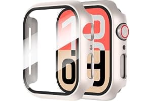 Diruite 2-Pack Screen Protector for Apple Watch SE 3/2/1 /Series 6 5 4 40mm Tempered Glass Case,All Around Hard Matte PC Protective Cover,Starlight Silver,40mm