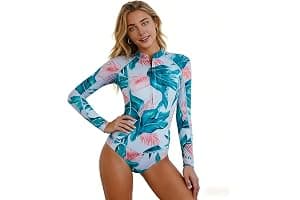 BEACHKINI Ropa de Surf con Cremallera para Mujer Traje de Baño de Manga Larga Protectores contra Erupciones Recreativas de Una Pieza Traje de Baño