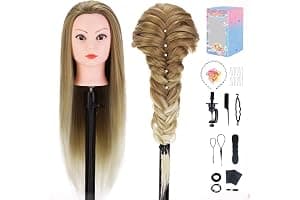 TopDirect 75cm/29.5" Cabeza de maniquí de Fibra sintética Cabello Peluquería Maniquí Muñeca, Formación Muñeca de la Cosmetología con Soporte + Accesorios de Peinado Kit Set