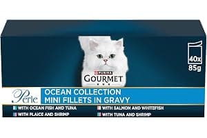 GOURMET Perle Ocean Collection Adult Wet Cat Food Mini Fillets in Gravy Tuna, Shrimp, Plaice, Salmon, White fish, Ocean Fish 40 x 85g Pouches