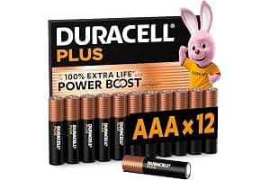 DURACELL Plus AAA Batteries (12 Pack) – Alkaline Batteries 1.5V – Up to 100% Extra Life with POWER BOOST Actives– Reliability For Everyday Devices – 0% Plastic Packaging – 10-Year Storage-MN2400