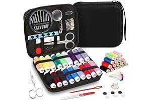 AUERVO Sewing Kit, Mini Sewing Kits 87PCS Thread and Needles Set for Adults, DIY,Home, Travel & Emergency with Compact Small Black Zipper Case