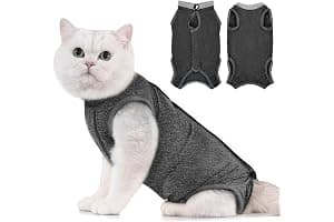 Avont Traje de Recuperación para Gatas Esterilizadas, Ropa Postoperatoria Protectora Antilamido, Chaleco para Cirugía y Heridas Abdominales (Gris Oscuro,L)
