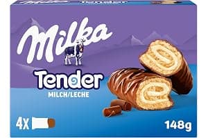 Milka Tender Barritas de Bizcocho con Relleno de Leche y Cubierto de Chocolate con Leche de los Alpes 148G