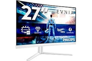 Philips Evnia 27M2C5501 - Monitor Curvo para Juegos QHD de 27 Pulgadas, 180 Hz, 1 ms GtG, FreeSync Premium, Ambiglow, Ajuste de Altura (2560 x 1440, 2 HDMI 2.0, 1 DisplayPort 1.4) Blanco