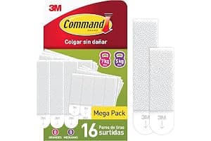 Command Tiras Adhesivas para Colgar Cuadros, 8 Pares de Tiras Medianas y 8 Grandes Blancas - Para Marcos, Espejos y Otros Adornos - Colgar sin Agujeros ni Taladrar