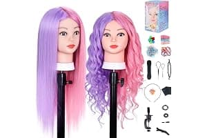Cabeza de Maniquí, TopDirect 66cm/26" 50% Cabello Real Practicas Formación Muñeca de la Cosmetología para Peluquería, Cabeza de Muñeca con Soporte de Mesa + Accesorios de Peinado