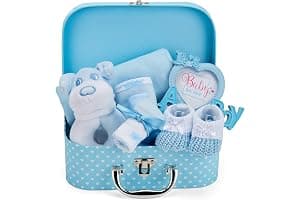 Baby Box Shop Newborn Baby Boy Gift Set Premium Gift-Ready Hamper with Rattle, Photo Frame, Muslin Cloth & Newborn Essentials in a Blue Keepsake Box - Ideal as Baby Shower Gifts for New Born Boys