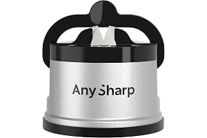 AnySharp Knife Sharpener, Hands-Free Safety, PowerGrip Suction, Safely Sharpens All Kitchen Knives, Ideal for Hardened Steel & Serrated, World's Best, Compact, One Size, Silver