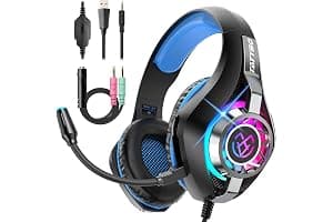 Tatybo Gaming Headset for Ps5 Ps4 PC Xbox S/X Series Switch PC, Gaming Headphone with Noise Cancelling Microphone RGB Lighting