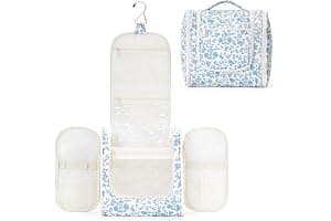 Narwey Hanging Toiletry Bag for Women Travel Makeup Bag Organizer Toiletries Bag for Cosmetics Essentials Accessories (Large, Little Blue Flower)