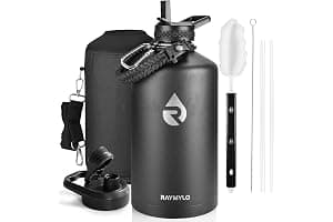 RAYMYLO One Gallon Water Bottle Insulated, Triple Walled Vacuum Stainless Steel (Cold for 48 Hrs), Leak Proof & Non-BPA, Large Water Flask Jug with Paracord Handle & Straw Spout Lids