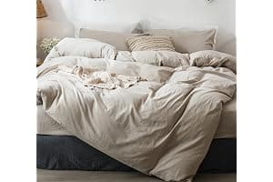 MooMee Bedding Duvet Cover Set 100% Washed Cotton Linen Like Textured Breathable Durable Soft Comfy (Tannish Linen Grey, King)