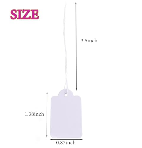 Price Tags and Connecting Rope 500 String Merchandise Tag White Mini tag, Display Tag,Marking Strung Tags Writable Label for Pricing Gift Jewelry Clothing (White, 0.87 X 1.38 inch)