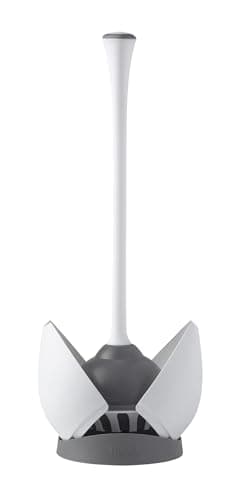 Clorox Toilet Plunger with Hideaway Holder Caddy Heavy-Duty Compact Design with Non-Skid Rubber Base for Bathroom Convenient Storage Toilet Unclogger, 6.5x19.5-Inch, White