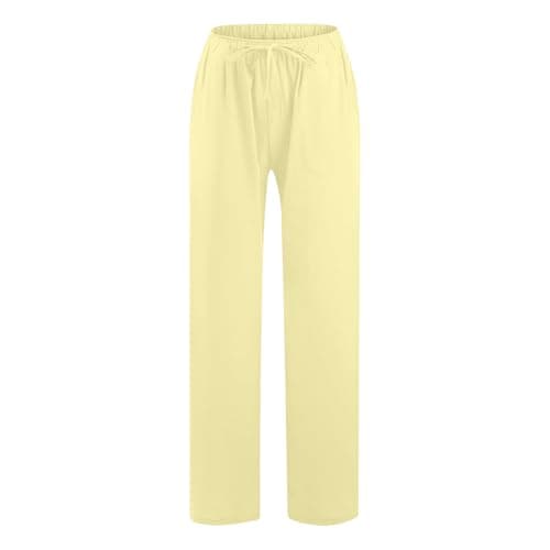 Women's Flowy Pants Summer Cotton Linen Comfy Palazzo Pants with Pockets Loose Fit High Waisted Trousers Beach Slacks