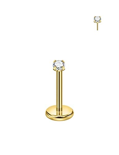 Birthstone Nose Studs Threadless Earring 18k Gold Plated 1.5mm 20 Gauge 6mm