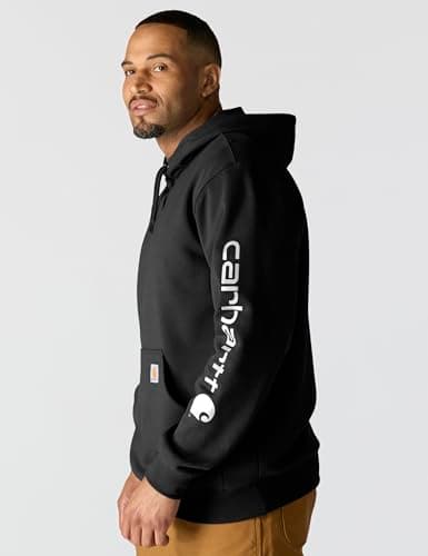 Carhartt Men's Midweight Sleeve Logo Hooded Sweatshirt (Regular and Big & Tall Sizes),Black,Large