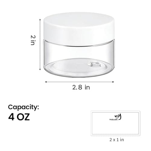 TUZAZO 4 Oz Plastic Containers Small Jars with White Lids, 12 Pack