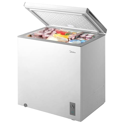 Midea MERC07C4BAWW Chest Freezer, 7.0 Cubic Feet Freezer With Removable Basket, Interior LED Light, Adjustable Temperature, For Kitchen Apartment Office, White