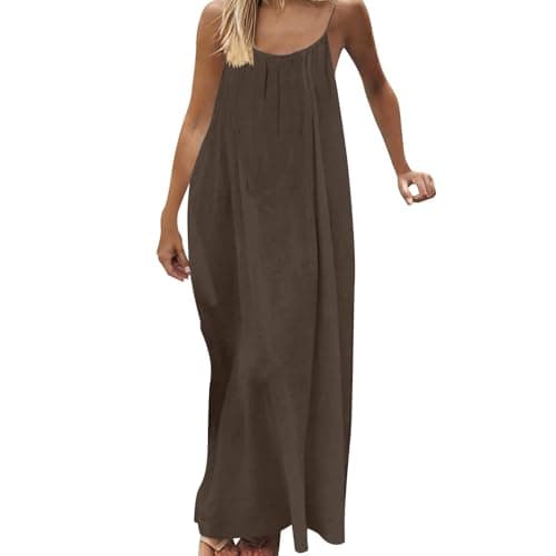 Summer Dresses for Women Backless Cami Dress Spaghetti Stra Flowy Moomoo House Dress Low Back Maxi Beach Vacation Sundress Coffee