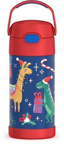 THERMOS FUNTAINER Water Bottle with Straw - 12 Ounce - Kids Stainless Steel Vacuum Insulated Water Bottle with Lid, Animal Presents