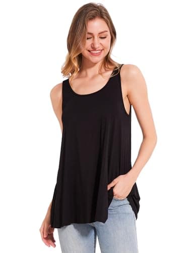 Komfokore Tank Tops for Women Build in Bra Tanks Loose Fit Flowy Sleeveless Casual Black XL