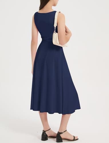 EXARUS Girls Dress Mini/Maxi Teen Padded Flowy Ruffle Ruched Swing Sleeveless Summer Dresses Graduation Dance 8-14Y, Maxi Dark Blue, 14 Years