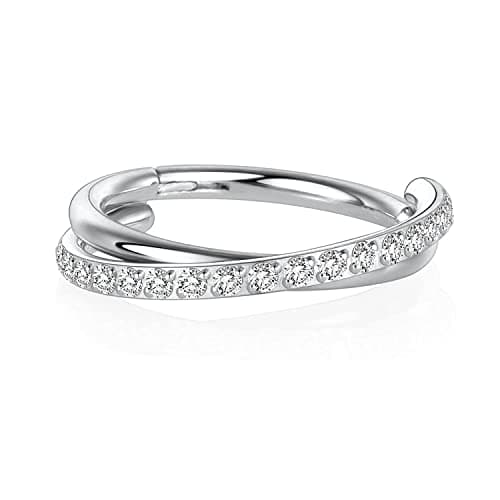 Yrogcu 316L Stainless-Steel Seamless Double-Ring Hinged Nose-Hoop With CZ 18G 8mm Lip Ear Cartilage Clicker Septum Eyebrow Daith Rook Tragus Segment Earrings