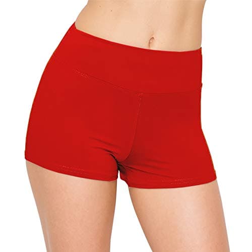 ALWAYS Women Workout Yoga Shorts - Premium Buttery Soft Solid Stretch Cheerleader Running Dance Volleyball Short Pants Red M