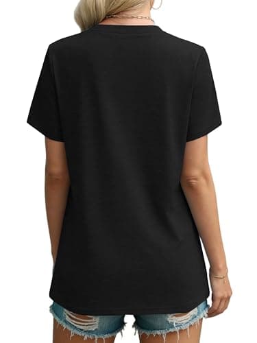 isermeo Womens Shirts Dressy Casual Short Sleeve 2026 Summer Tops Round Neck Pleated Ladies Tunic Blouses Black XXL
