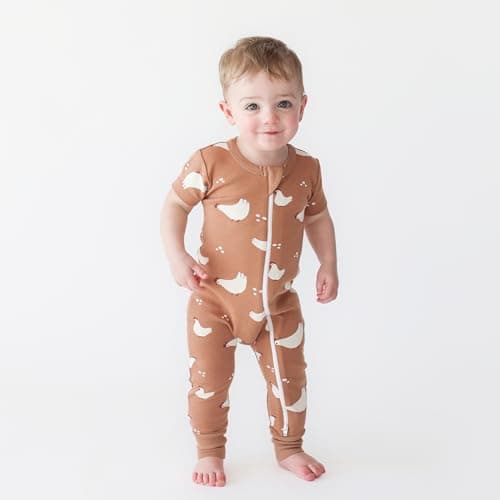 Parade Organic Signature Print '2-Way' Zip Romper - Short Sleeve Chickens 6-12 Months