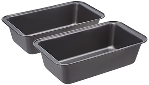 Amazon Basics Nonstick Rectangular Baking Bread Loaf Pan, 9.5 x 5 Inch, Set of 2, Gray