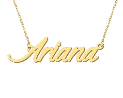 Aoloshow 18k Gold Plated Ariana Name Charm Necklace Womens Dainty Nameplate Necklaces Stainless Steel Jewelry for Best Friends
