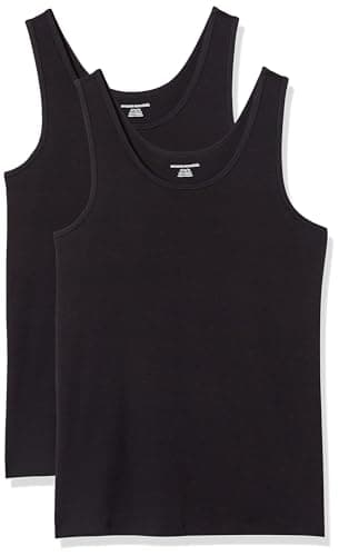 Amazon Essentials Women's Slim-Fit Ribbed Scoop Neck Tank Tops, Pack of 2, Black, Medium