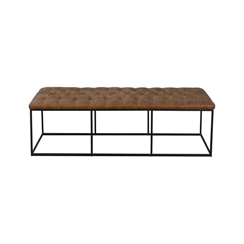HomePop 58" Large Upholstered Bench - Light Brown PU Leather