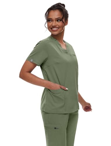 niaahinn Women's Scrub Top with Classic V-Neck & Yoga Jogger Pants Medical Nursing Uniform Set, Olive Green, Small