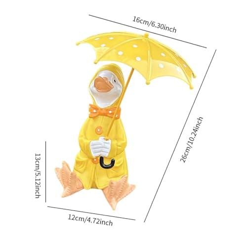 MotiveTech Duck Holding Umbrella Statue Craft Resin Figurine for Patio Outside Garden
