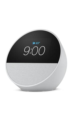 Amazon Echo Spot (newest model), Great for nightstands, offices and kitchens, Smart alarm clock, Designed for Alexa+, Glacier White