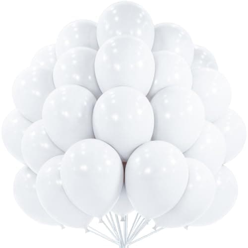 PartyWoo White Balloons 100 pcs 12 Inch Latex Helium Pastel White Balloons for Wedding Baby Shower Birthday Bridal Shower Graduation Engagement Princess Anniversary Party Decorations White-Y13
