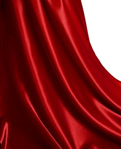 MDS Satin Fabric 5 Yards, 44" Wide, Silky Smooth Charmeuse Sateen Cloth for Wedding Arch Drapery Panel Backdrop Party Event Banquet Home Decoration Curtain Crafts DIY Sewing Costume - Apple Red