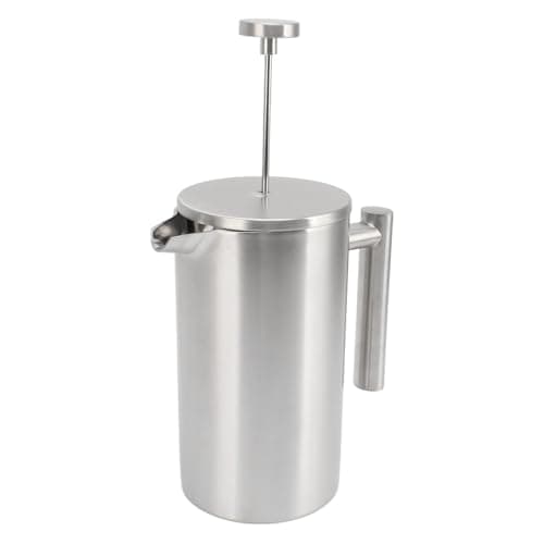 MingleSpark Portable Heatable French Press Coffee Maker, 1L Capacity, Double Wall Insulated Stainless Steel, Dishwasher Safe