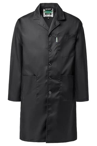 Mens Long Jacket Laboratory Coat Workwear Overcoat Adult LabCoat, Black, L