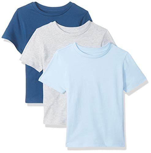 Amazon Essentials Kids Boys Short-Sleeve T-Shirts, 3-Pack Grey/Blue/Sea, Medium