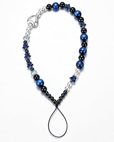 TRBR Star Phone Charm Wrist Strap, Beaded Lanyard Wristlet Chain, Anti-Theft Bracelet Strap for iPhone & More Cases (Midnight)