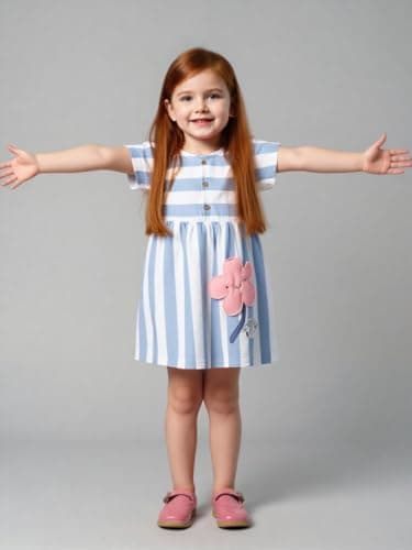 Winzik Girls Dress, Toddler Summer Short Sleeve Cotton Casual Dresses Clothes 18M-7Y(5-6 Years, Stripe Floral)