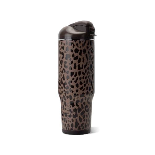 HydroJug Ease2o 32oz Insulated Water Bottle, Straw & Chug Lid, Brown Leopard