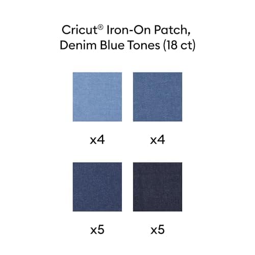 Cricut Iron-On Patch, Denim Blue Tones - 3 in x 4.25 in (18 ct) - Repair or Customize Clothing - Machine Washable - No Sewing Needed