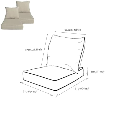 Goodgoods 24x24 inch Outdoor/Indoor Deep Seat Patio Cushions Set of 2 Resilient Foam Filling Water Repellent Stain-Resistant UV Resistant Weather Resistant Deep Seat Bottom Putty