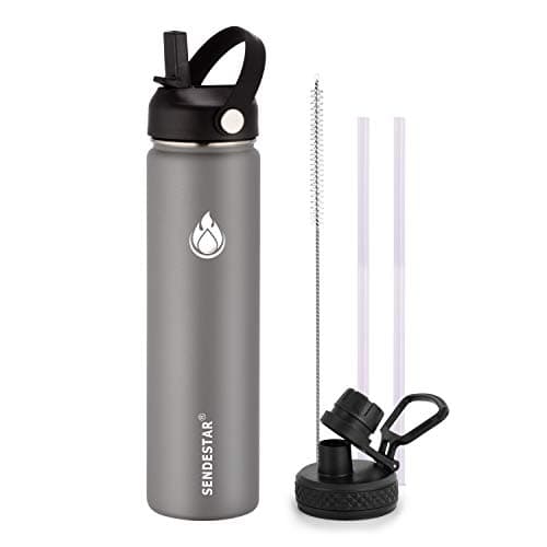 SENDESTAR Insulated Water Bottle 24 OZ, Wide Mouth 24 oz Water Bottle with Straw Lid, Spout Lid, Double Wall Vacuum Stainless Steel Leak Proof, Keeps Liquids Hot or Cold